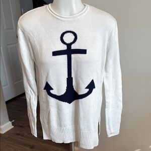 C&C California XS Navy Anchor Nautical White Sweater